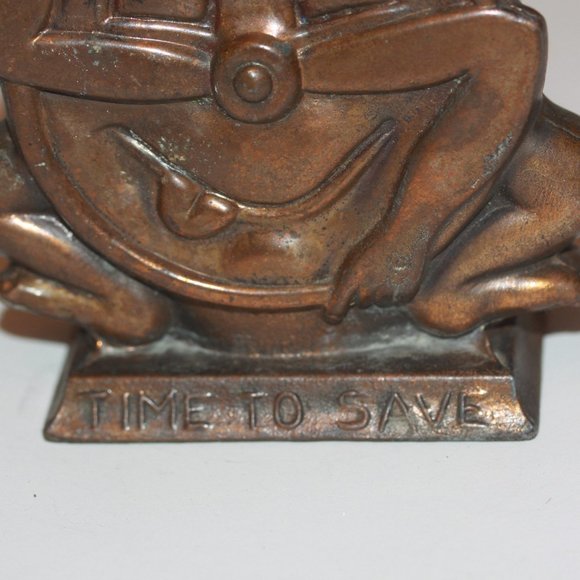 Vintage Alarm Clock Comical Character Coin Bank Time to Save Metal - Picture 2 of 4